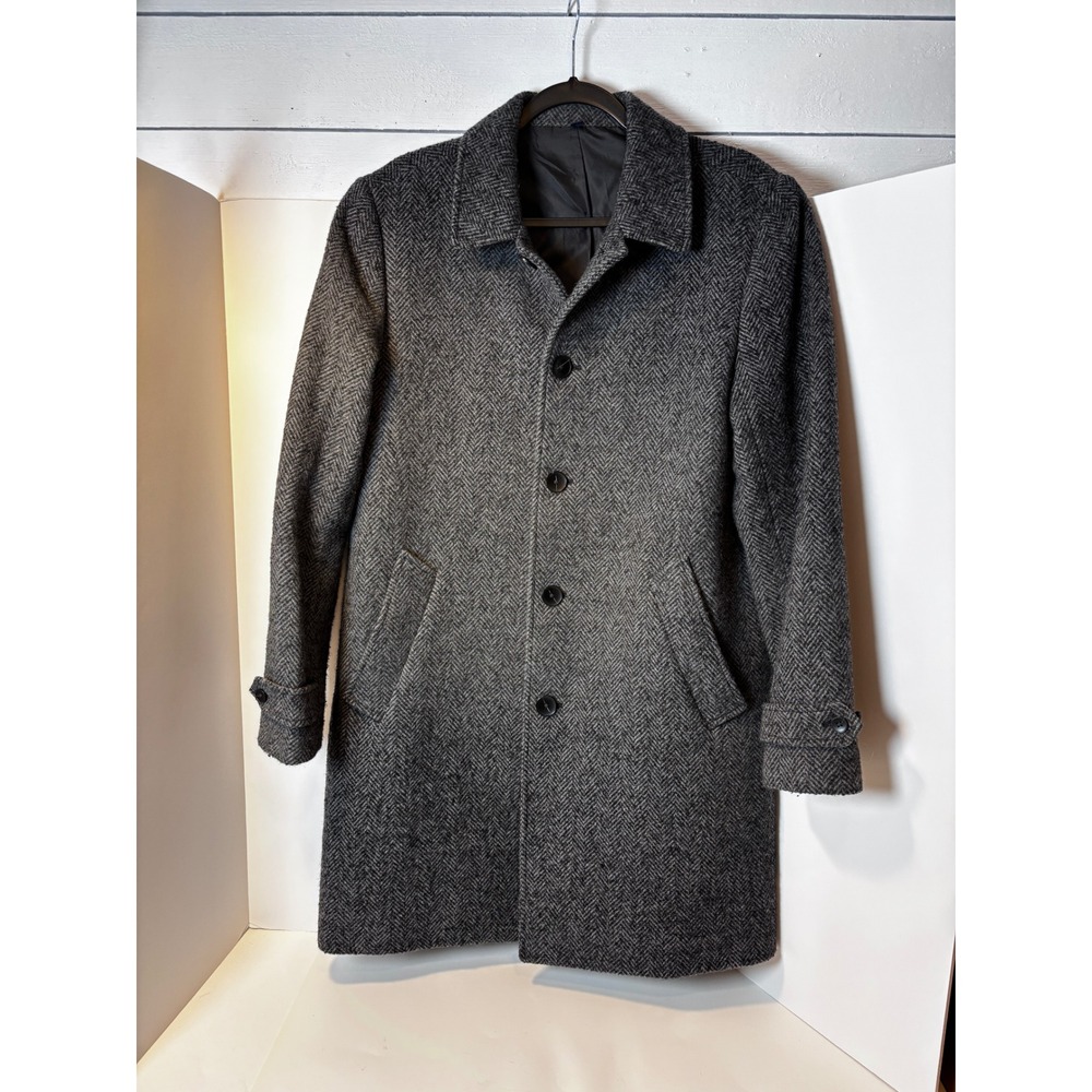 J CREW Thompson Men's Grey Herringbone Wool Blend Topcoat Size 38